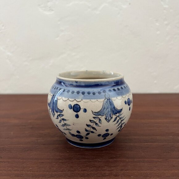 Antique Carvalhinho Porto Portugal Ceramic Blue White Bowl Vase hand painted pot - Picture 5 of 14